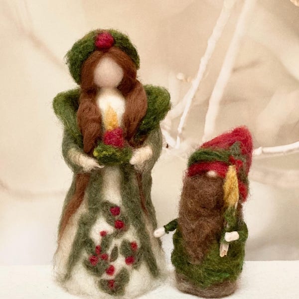 Winter solstice, Yule fairy goddess of the holly forest with tomten, winter nature table, Christmas decor, solstice decor, Yule mantel