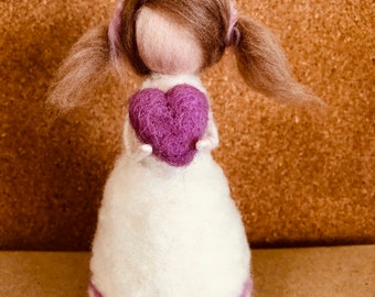 Needle felt valentine girl, Waldorf inspired, wool, gift, Mother’s Day