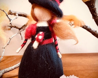 Needle felted mushroom witch for Halloween, Waldorf inspired, fall autumn nature table, wool