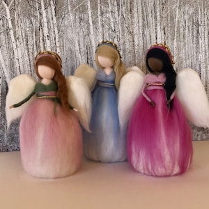 Needle Felt Angel Christmas Tree Topper, Waldorf Inspired, (Customize your tree topper with hair and skin and dress colors!)