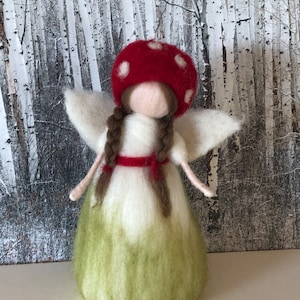 Needle felt small mushroom fairy Christmas tree topper