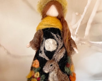 Harvest Moon fairy figurine with Jackslope, fall equinox mantel decoration, harvest decor, fall nature table decor, autumn decoration, altar