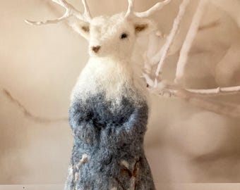 Celtic White Stag  stand alone or tree topper, winter solstice decor, Christmas decor,  Yule mantel, altar, winter decor