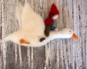 Needle felt mobile inspired by the wonderful adventures of Nils, children/baby room