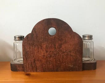 Wooden Napkin Holder With Salt & Pepper Shakers