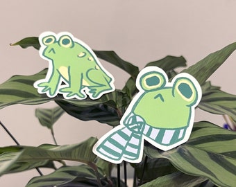 Frog Stickers - 2-piece Silly Water-Resistant Vinyl Stickers for Waterbottles
