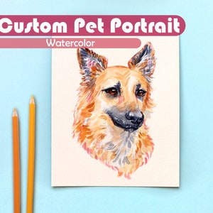 Custom Pet Portrait Painting, Stylized Watercolor // Animal Art Commission Hand Painted from Photo, Natural Color Palette