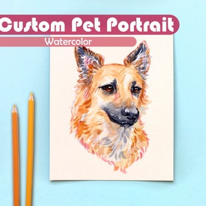 Custom Pet Portrait Painting, Stylized Watercolor // Animal Art Commission Hand Painted from Photo, Natural Color Palette image 1