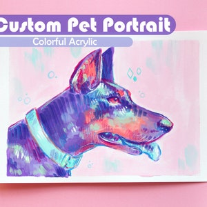 Custom Pet Portrait Painting A Quirky and Colorful Acrylic Art Commission // Hand-painted from Photo image 1