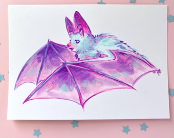 Pastel Vampire Bat in Flight - Original Acrylic Painting