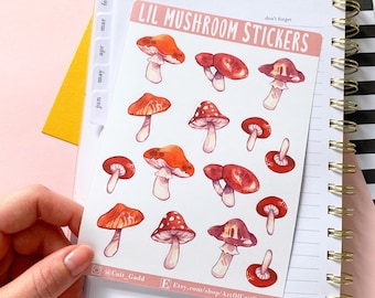 Mushroom Sticker Sheet // Cute Watercolor Mushroom Decorative Planner Stickers