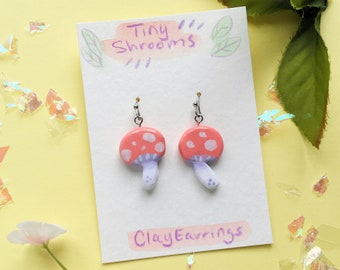 Handmade Tiny Mushroom Earrings – Polymer Clay Whimsical Plant-Themed Jewelry