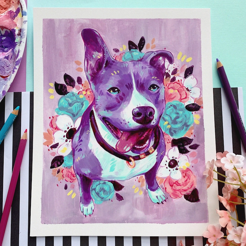 Custom Pet Portrait Painting A Quirky and Colorful Acrylic Art Commission // Hand-painted from Photo Palette #3