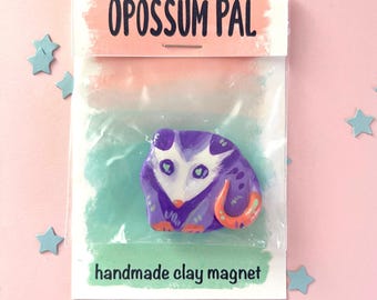 Opossum Pal Magnet – Handmade Purple Polymer Clay Charm Decor