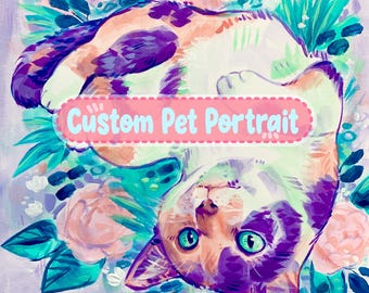 Custom Pet Portrait Painting - Quirky and Colorful Acrylic Art Commission // Hand-painted from Photo