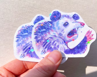 Sparkly Opossum Sticker - Water-resistant Silly Holographic Vinyl Decal
