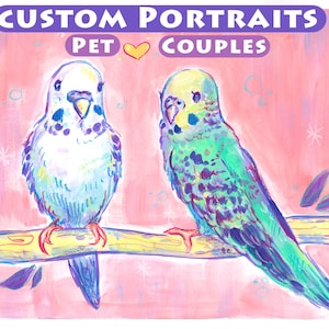 Rainbow Custom Pet Portrait Painting for Multiple Pets // Unique, Colorful Acrylic Art Commission, Hand-painted from Photo