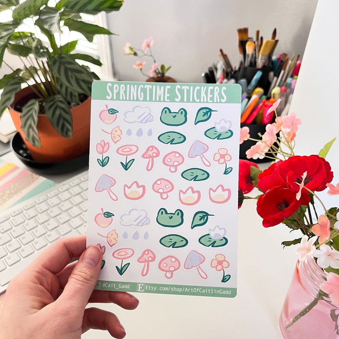 Spring Theme Stickers Spring Theme Sticker Set – Pastel Planner Stickers, Frogs and Flowers ...
