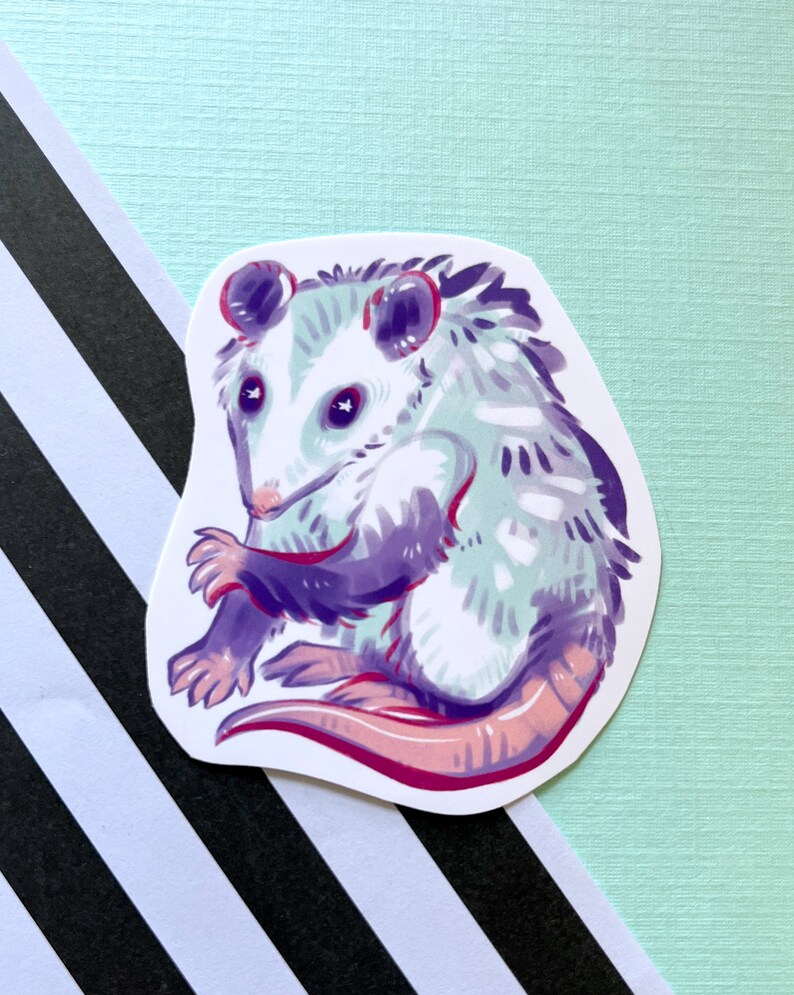 Candy Colored Cute Opossum Sticker Waterproof Vinyl image 2