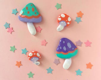 Mushroom Magnets (Set of 4) - Colorful Handmade Polymer Clay Charms