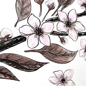 Ink Flower Paintings, Inktober Original Stylized Floral Illustrations image 4