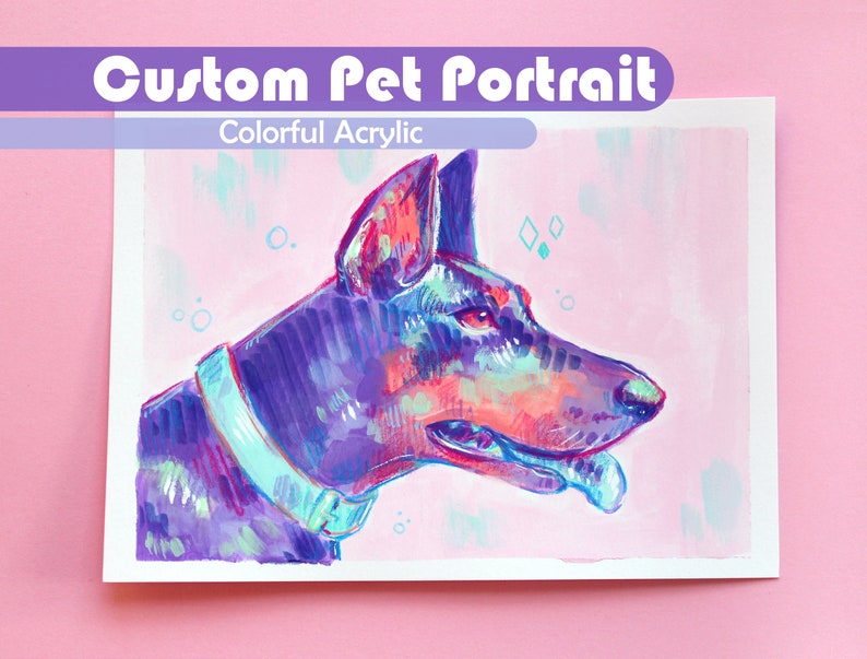 Custom Pet Portrait Painting A Quirky and Colorful Acrylic Art Commission // Hand-painted from Photo image 1