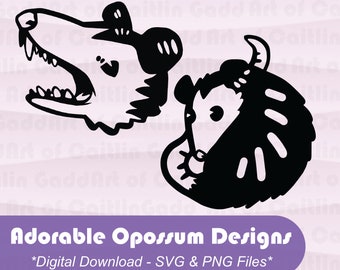 Cute and Screaming Opossum Designs - SVG & PNG Digital Download Files - For Cricut and Silhouette