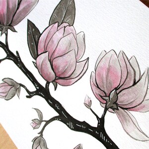 Ink Flower Paintings, Inktober Original Stylized Floral Illustrations image 2