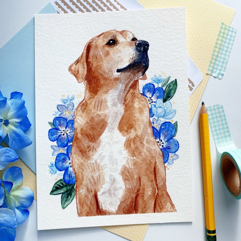 Custom Pet Portrait Painting, Stylized Watercolor // Animal Art Commission Hand Painted from Photo, Natural Color Palette image 4