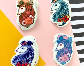 Colorful Floral Opossum - Water Resistant Vinyl Sticker