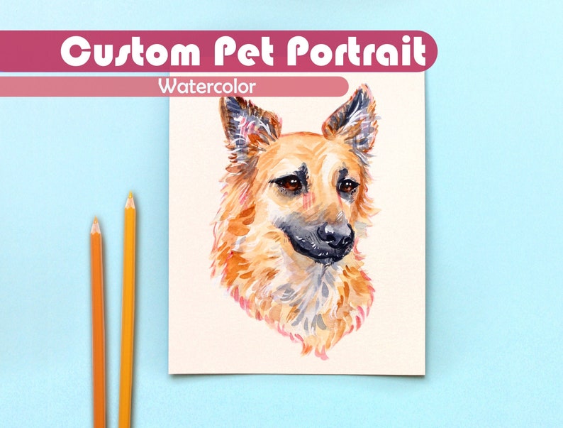 Custom Pet Portrait Painting, Stylized Watercolor // Animal Art Commission Hand Painted from Photo, Natural Color Palette image 1