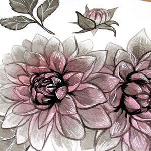 Ink Flower Paintings, Inktober Original Stylized Floral Illustrations image 8