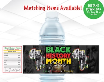 Black History Month Water Bottle Labels Instant Download | Black History Water bottle Labels Printable File BH1