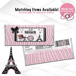 Paris Theme Candy Bar Wrapper File digitale / Paris Chocolate Candy Bar Wrapper stampabile / BD4