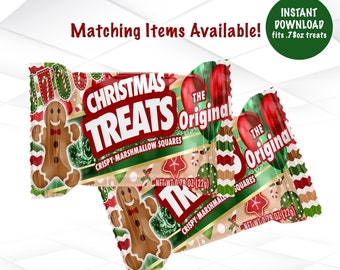 Christmas Krispie Treat Wrappers Instant Download Gingerbread Party Favors Template Christmas Favors Digital File C2