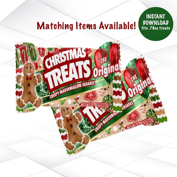 Christmas Krispie Treat Wrappers Instant Download Gingerbread Party Favors Template Christmas Favors Digital File C2