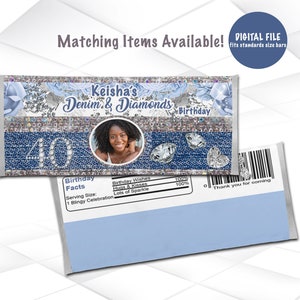 Denim and Diamonds Candy Bar Wrapper Template Denim & Diamonds Chocolate Bar Wrappers Printable Denim Theme Favors Digital File | DD1