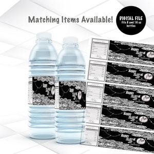 Anniversary Water Bottle Labels Template | Wedding Anniversary Water Bottle Labels Printable | Black and Silver Water Bottle Labels | A2