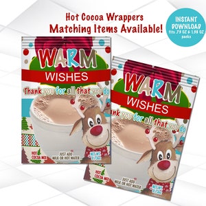 Christmas Hot Cocoa Wrapper Instant Download | Reindeer Hot Chocolate Wrappers Template | Holiday Hot Cocoa Printable | C4