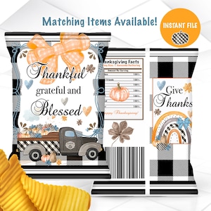 Thanksgiving Chip Bag Template Thanksgiving Decor Printable Give Thanks Favors Chip Bag Printable Digital | TG2