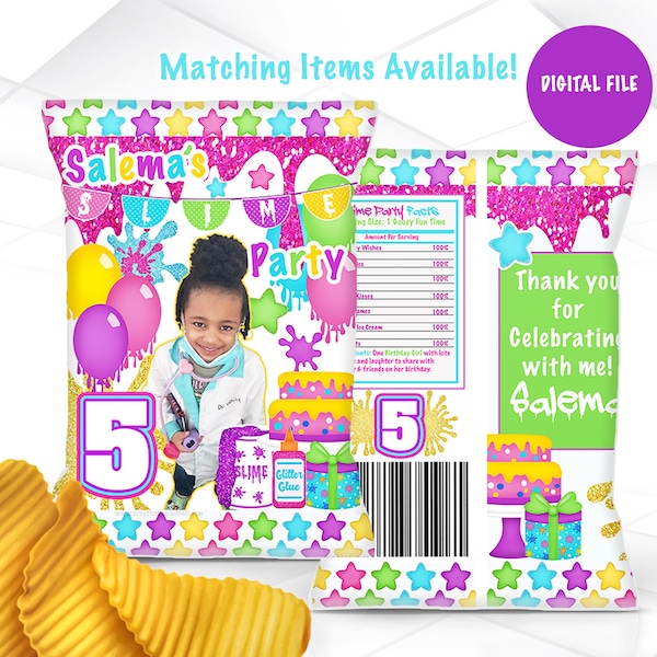 Slime Chip Bag Printable | Slime Party Chip Bag Template | Slime Party Favors Digital File | SP3