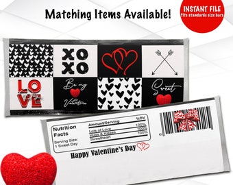 Valentine's Day Candy bar Wrappers |  Valentine Chocolate Candy Bar Wrappers | Instant File | Valentine favors | Valentine Printable | V1