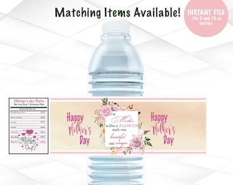 Mother's day Water bottle labels Instant Download | Mother's Day Favors Printable | Pink Mother's day labels | M2