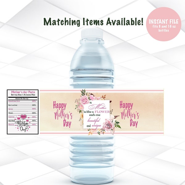 Mother's day Water bottle labels Instant Download | Mother's Day Favors Printable | Pink Mother's day labels | M2