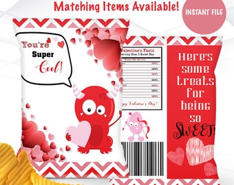 Valentine's Chip Bag Template |  Valentine's Day Favors | Valentine's Day Printable | Classroom Valentine Printable | V3