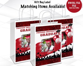 Graduation Gift Bag Template | Red Graduation Gift Bag Label Printable | Graduation Favor Bags Digital File | G6
