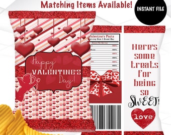 Valentine's Day Chip Bags Instant Download | Valentine's Chip Bag Printable | Valentine's Treat Bag Template | V2