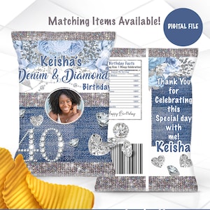 Denim and Diamonds Chip Bag Template Denim and Diamond Favors Denim and Diamond Party Digital File Printable DD1