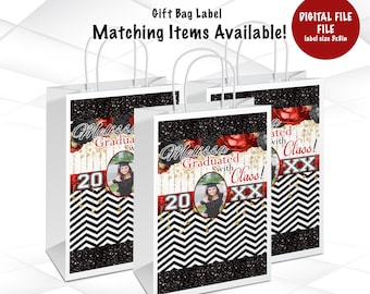 Graduation Gift Bag Template | Red Graduation Gift Bag Label Printable | Graduation Favor Bags Digital File | G2
