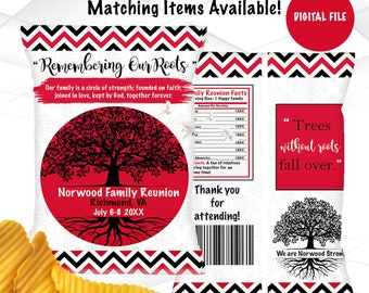 Family Reunion Chip Bags Printable  Red Family Reunion Favors Digital File  Family Gathering Chip Bag Template  FR1